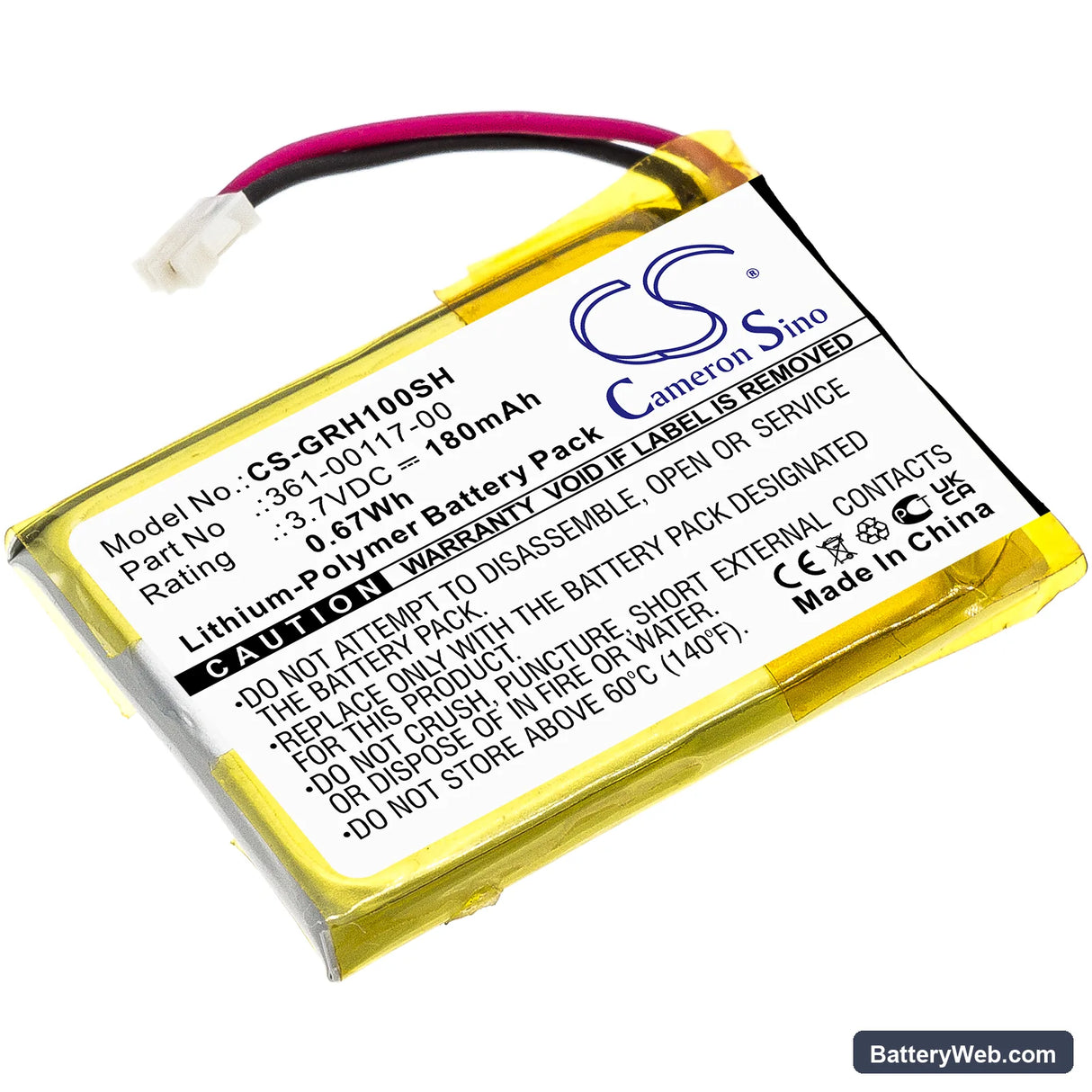 Garmin Approach S10 Replacement Battery, 3.7V, 180mAh, Li-Polymer 1