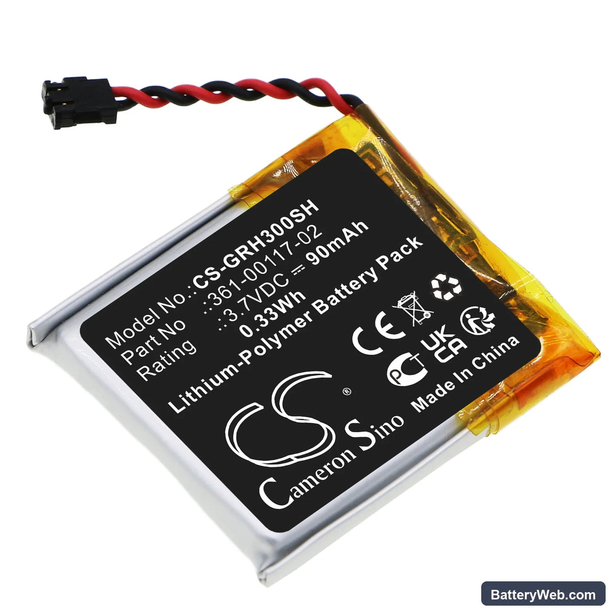 Garmin Forerunner 30 Replacement Battery, 3.7V, 90mAh, Li-Polymer 1