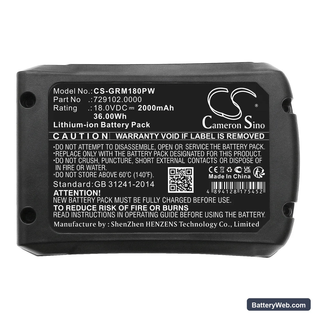 Gloria MultiJet 18V pressure washer Replacement Battery, 18V, 2000mAh, Li-ion 5