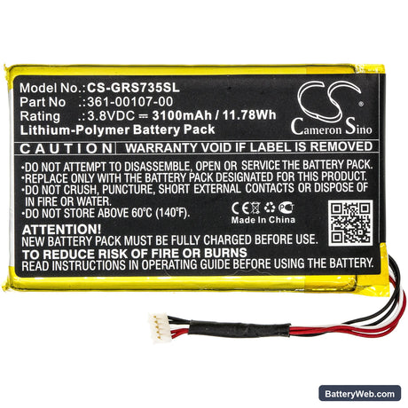 Garmin inReach SE Replacement Battery, 3.8V, 3100mAh, Li-Polymer 3