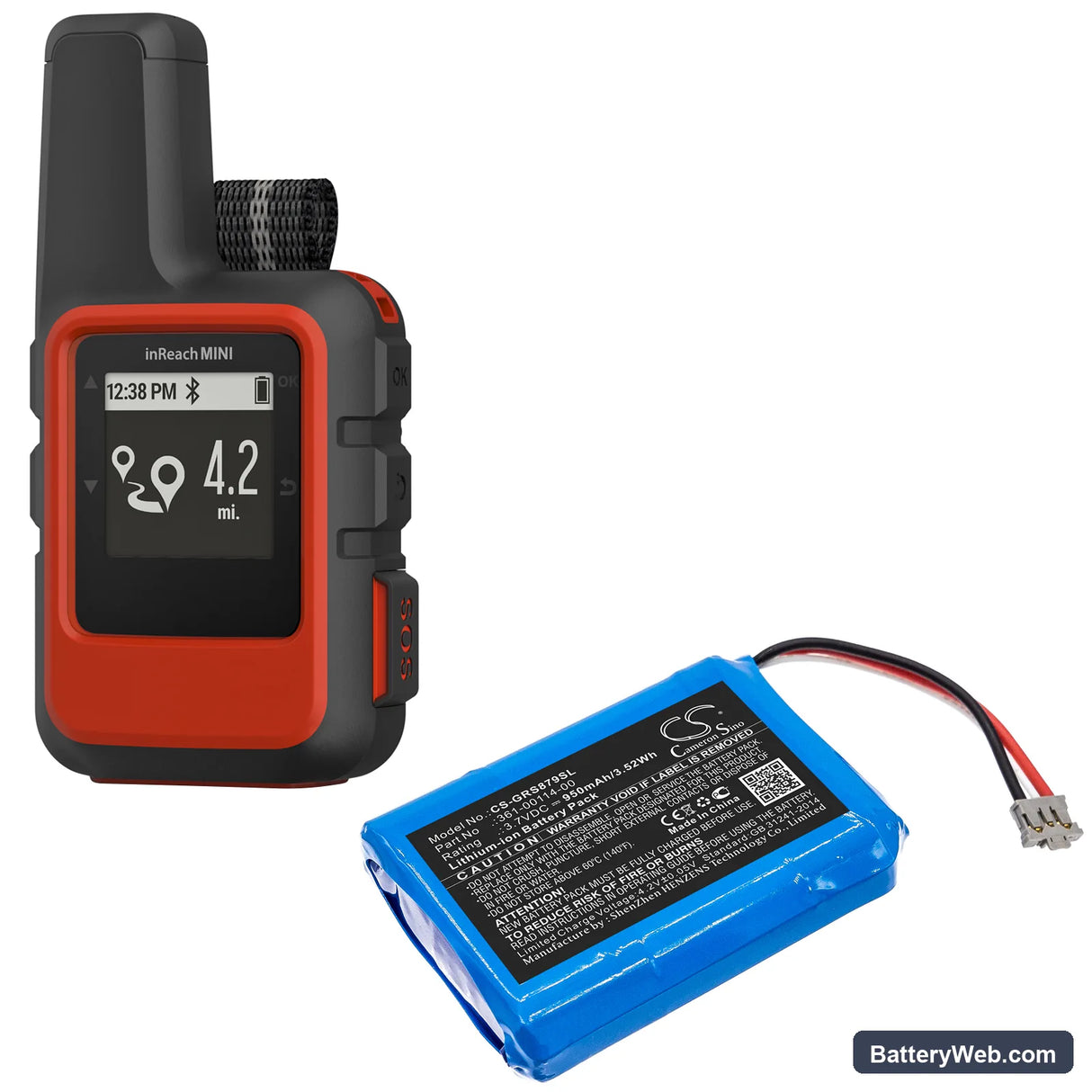Garmin inReach Mini Replacement Battery, 3.7V, 950mAh, Li-ion 6