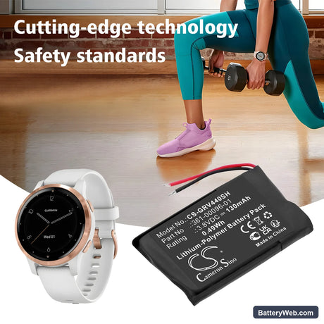 Garmin vivoactive 4S 40mm Replacement Battery, 3.8V, 130mAh, Li-Polymer 5