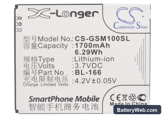 GSmart Maya M1 Replacement Battery, 3.7V, 1700mAh, Li-ion 5