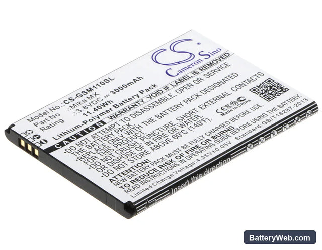 GSmart Mika MX Replacement Battery, 3.8V, 3000mAh, Li-Polymer 1