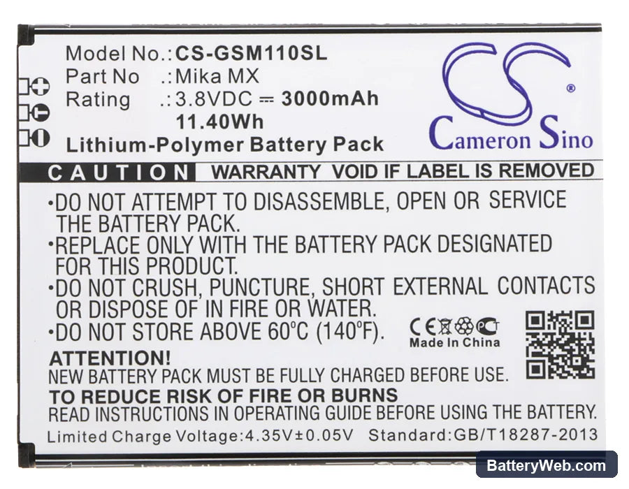 GSmart Mika MX Replacement Battery, 3.8V, 3000mAh, Li-Polymer 5