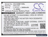 GSmart Mika MX Replacement Battery, 3.8V, 3000mAh, Li-Polymer 5