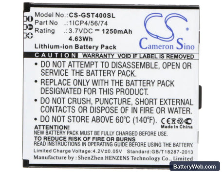 GSmart T4 Replacement Battery, 3.7V, 1250mAh, Li-ion 5
