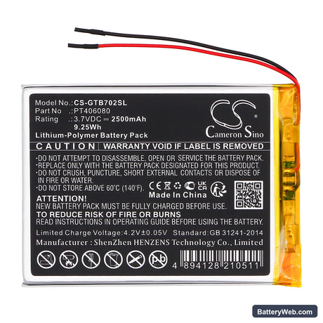 3GO GT7002 Replacement Battery, 3.7V, 2500mAh, Li-Polymer 3