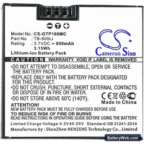 GOTOP G1 Replacement Battery, 3.7V, 850mAh, Li-ion 3
