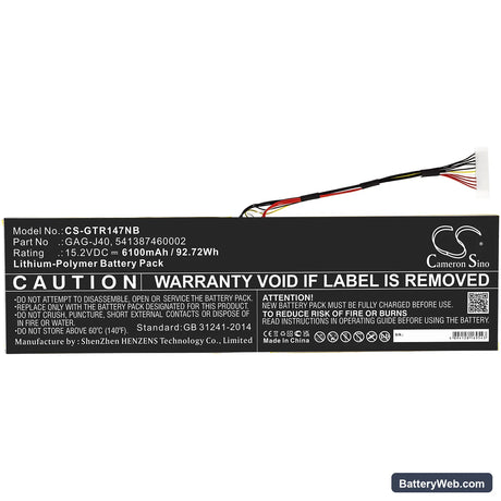 Gateway Aero 14 K7 Replacement Battery, 15.2V, 6100mAh, Li-Polymer 3