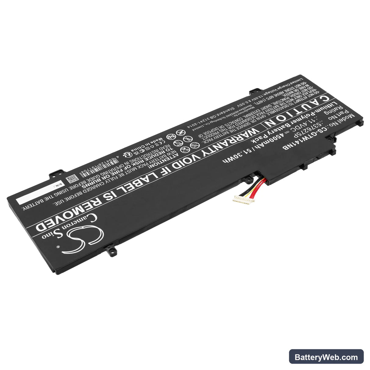 Gateway GWTN156-7BK Replacement Battery, 11.4V, 4500mAh, Li-Polymer 2
