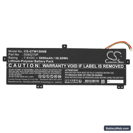 Gateway GWTN156-11BK Replacement Battery, 7.6V, 5000mAh, Li-Polymer 3