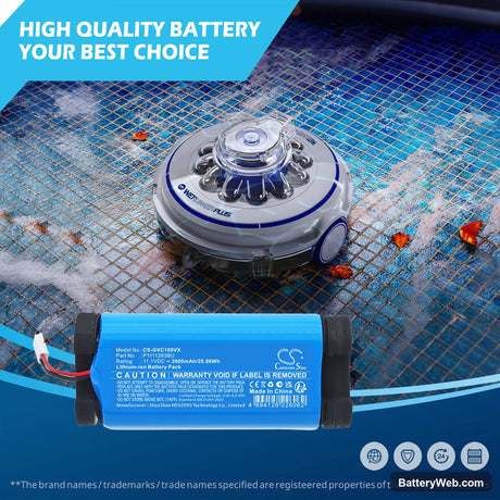 GRE Electric Vac VCB10 Replacement Battery, 11.1V, 2600mAh, Li-ion 6