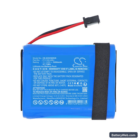 GRE Electric Vac Plus VCB50 Replacement Battery, 11.1V, 5200mAh, Li-ion 3