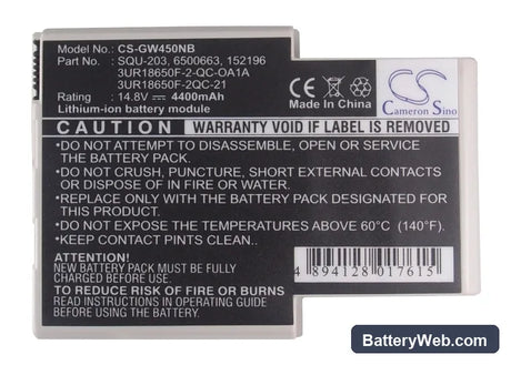 Gateway Solo 400VTX Replacement Battery, 14.8V, 4400mAh, Li-ion 5