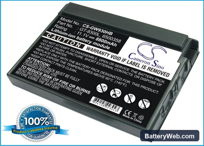 Gateway Solo 9300 Replacement Battery, 11.1V, 8800mAh, Li-ion 1