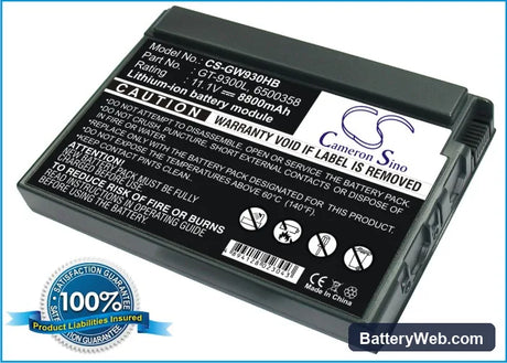 Gateway Solo 9300 Replacement Battery, 11.1V, 8800mAh, Li-ion 1