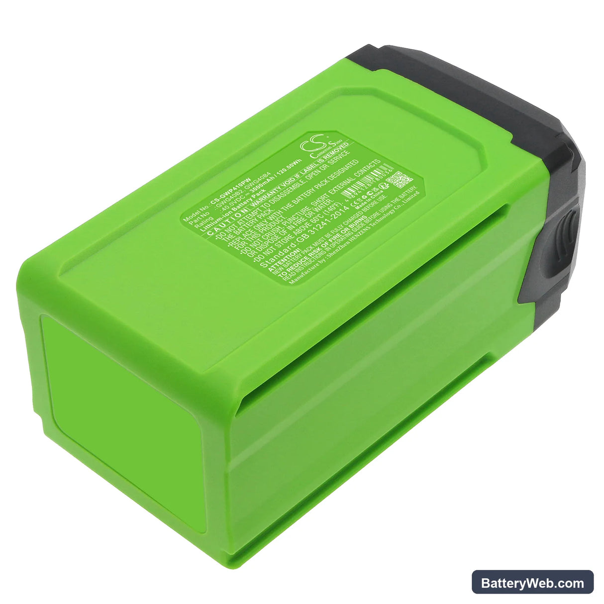 GreenWorks 40V 12" Chainsaw Replacement Battery, 40V, 3000mAh, Li-ion 3
