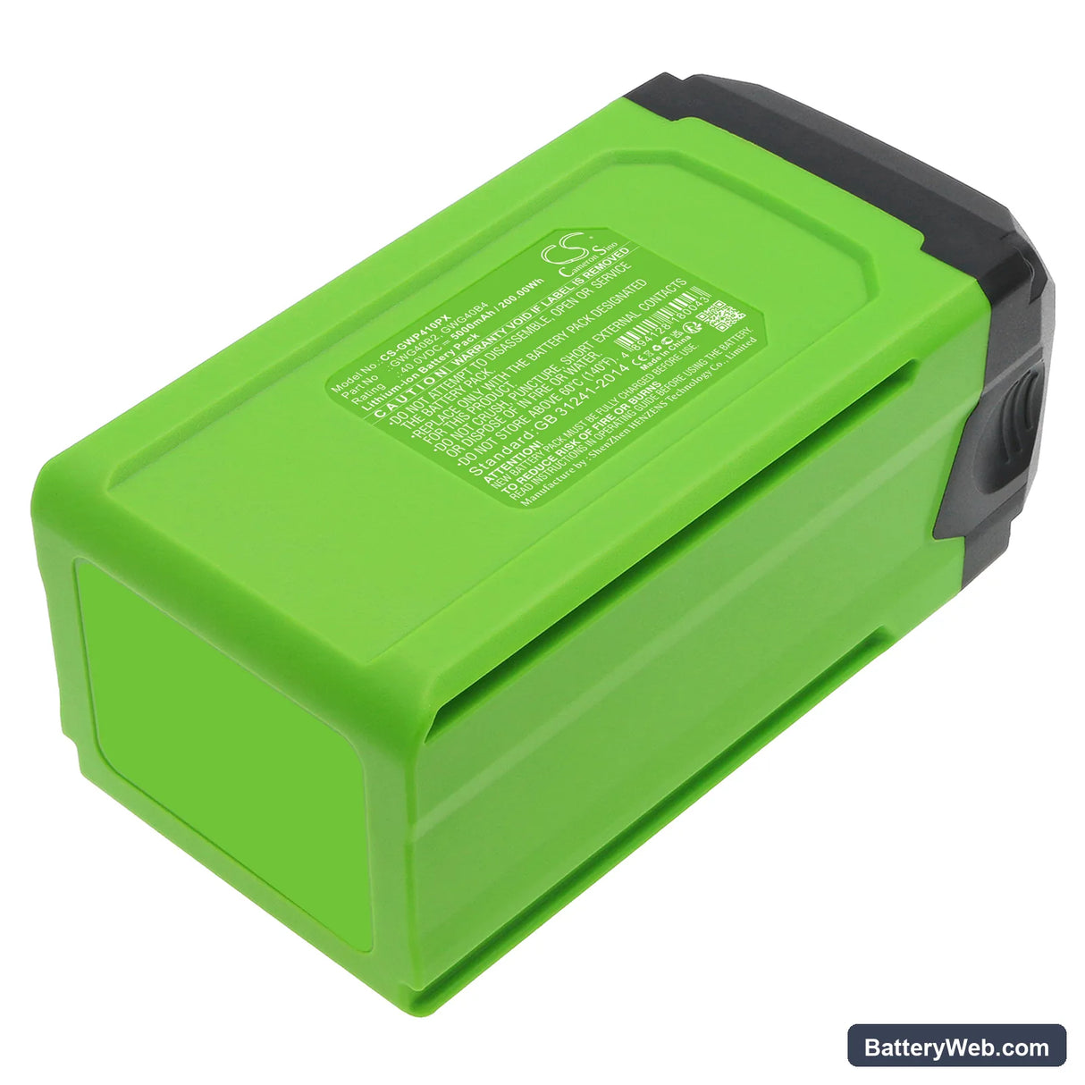 GreenWorks 40V 12" Chainsaw Replacement Battery, 40V, 5000mAh, Li-ion 3