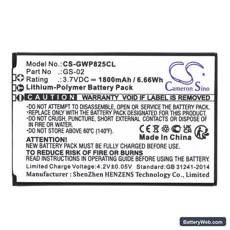 Grandstream WP822 Replacement Battery, 3.7V, 1800mAh, Li-Polymer 3