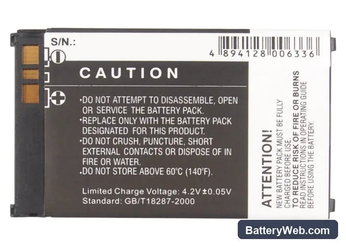Motorola V750 Replacement Battery, 3.7V, 950mAh, Li-ion 6