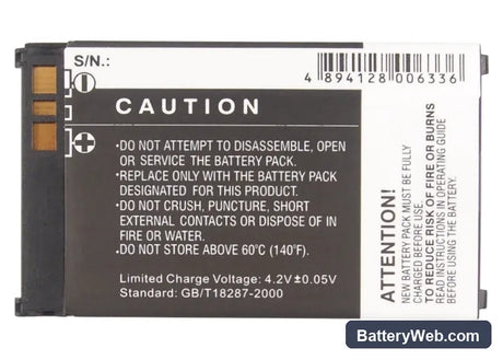 Motorola V750 Replacement Battery, 3.7V, 950mAh, Li-ion 6