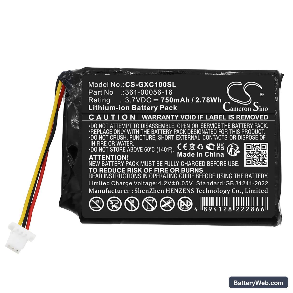 Garmin 0100261810 Replacement Battery, 3.7V, 750mAh, Li-ion 3
