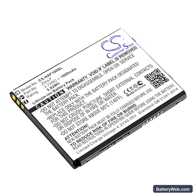 Highscreen Zera F Replacement Battery, 3.7V, 1600mAh, Li-ion 1
