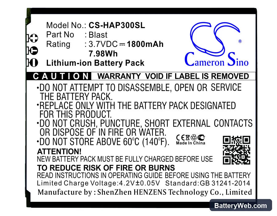 Highscreen Blast Replacement Battery, 3.7V, 1800mAh, Li-ion 1
