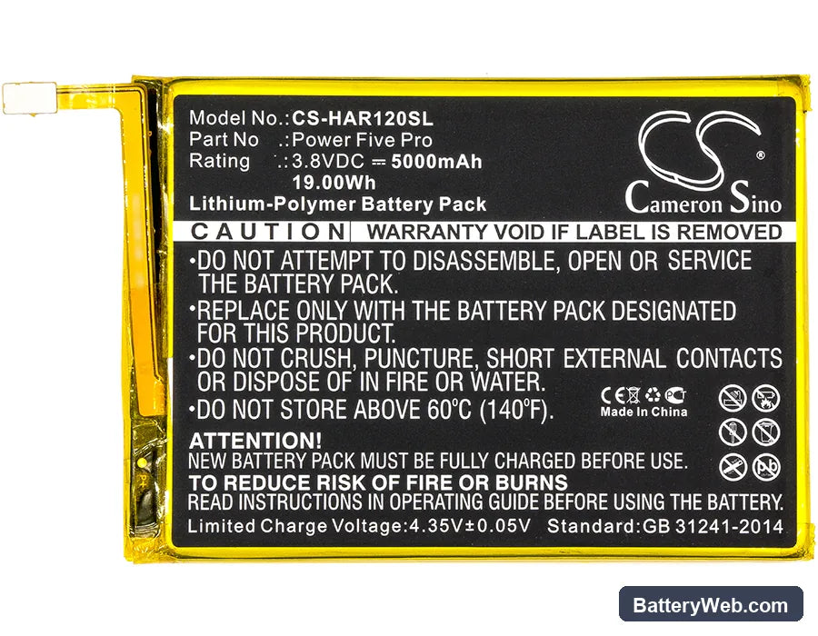 Highscreen Power Five Replacement Battery, 3.8V, 5000mAh, Li-Polymer 5