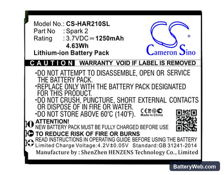 Highscreen Spark 2 Replacement Battery, 3.7V, 1250mAh, Li-ion 1