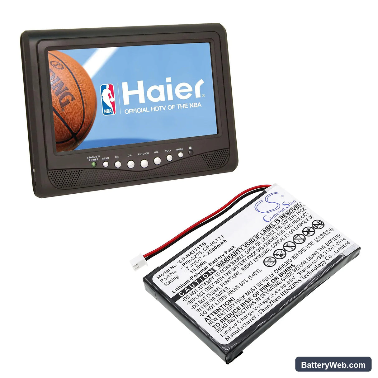 Haier 805-01-NL Replacement Battery, 7.4V, 2500mAh, Li-Polymer 6