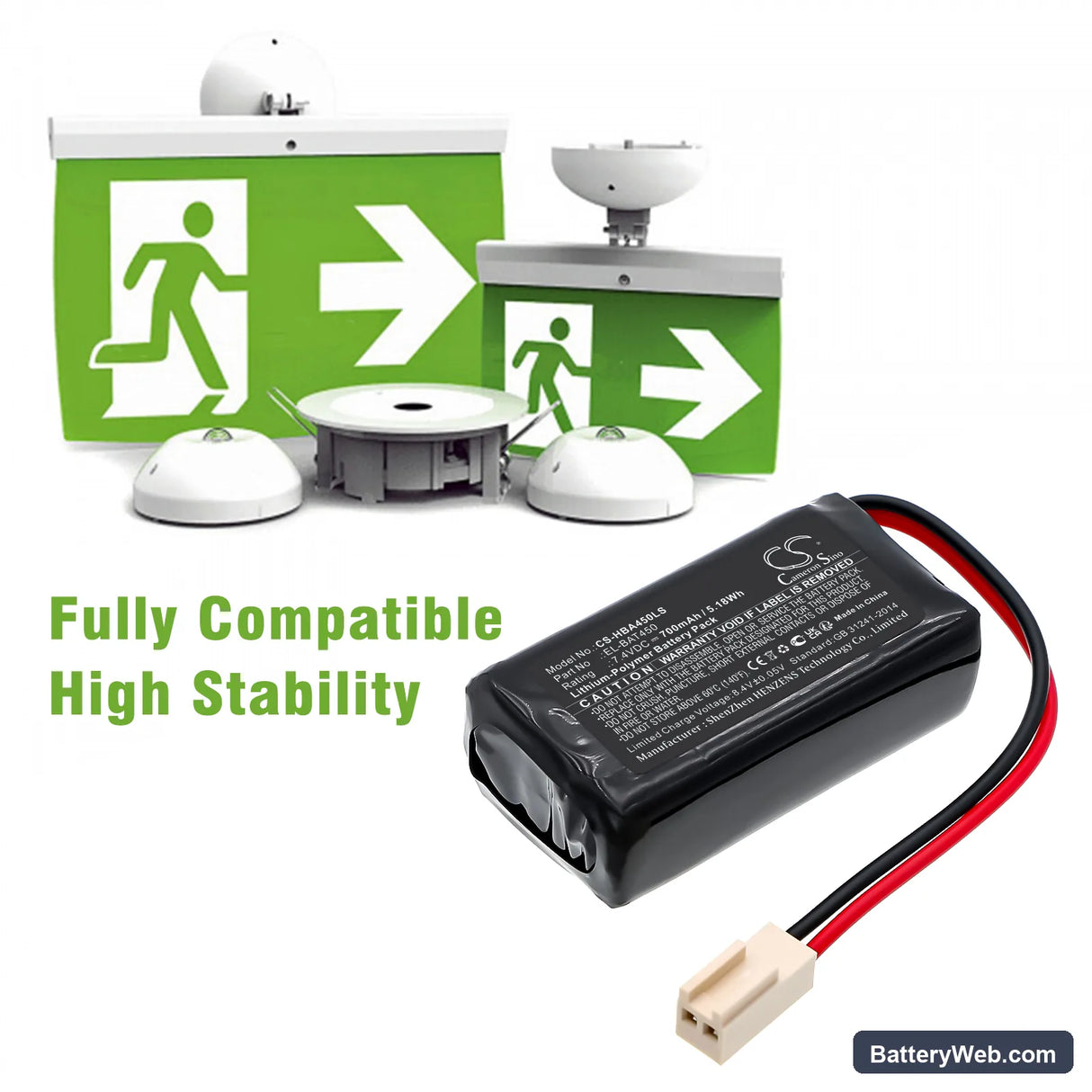 Hochiki Firescape luminaires Replacement Battery, 7.4V, 700mAh, Li-Polymer 6