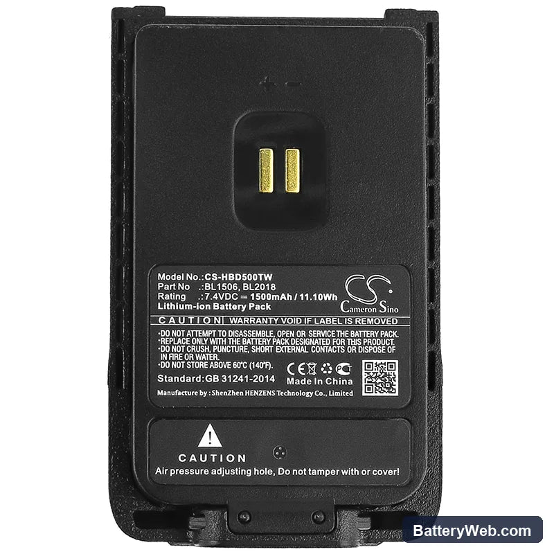 Hytera BD500 Replacement Battery, 7.4V, 1500mAh, Li-ion 5