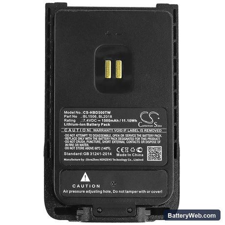 Hytera BD500 Replacement Battery, 7.4V, 1500mAh, Li-ion 5