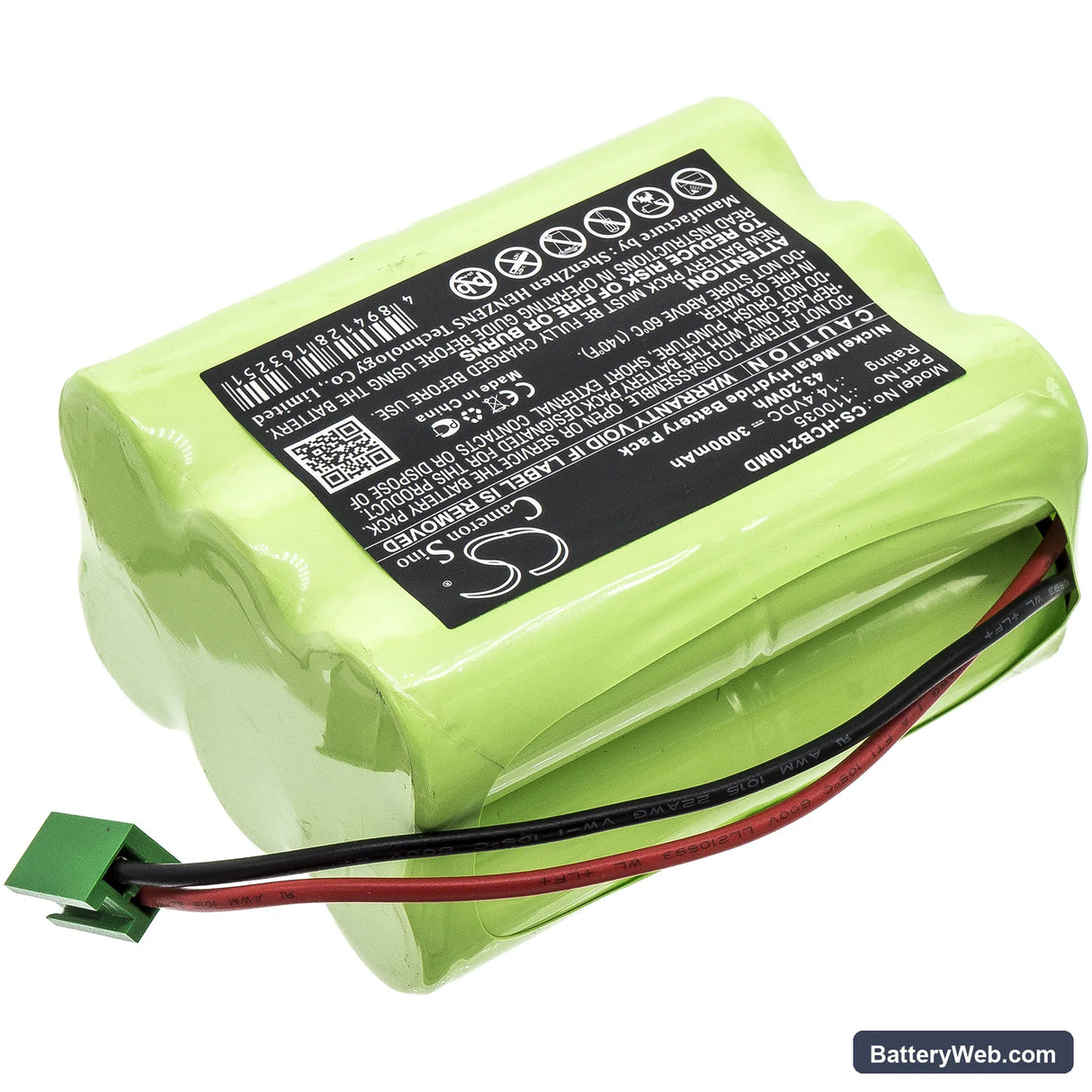 Hellige SCB2 Defibrillator Replacement Battery, 14.4V, 3000mAh, Ni-MH 2