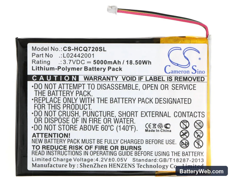HP eStation Zeen Replacement Battery, 3.7V, 5000mAh, Li-Polymer 5