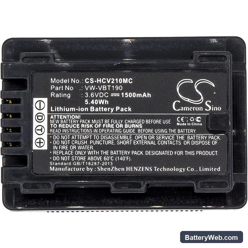 Panasonic HC-V520M Replacement Battery, 3.6V, 1500mAh, Li-ion 3