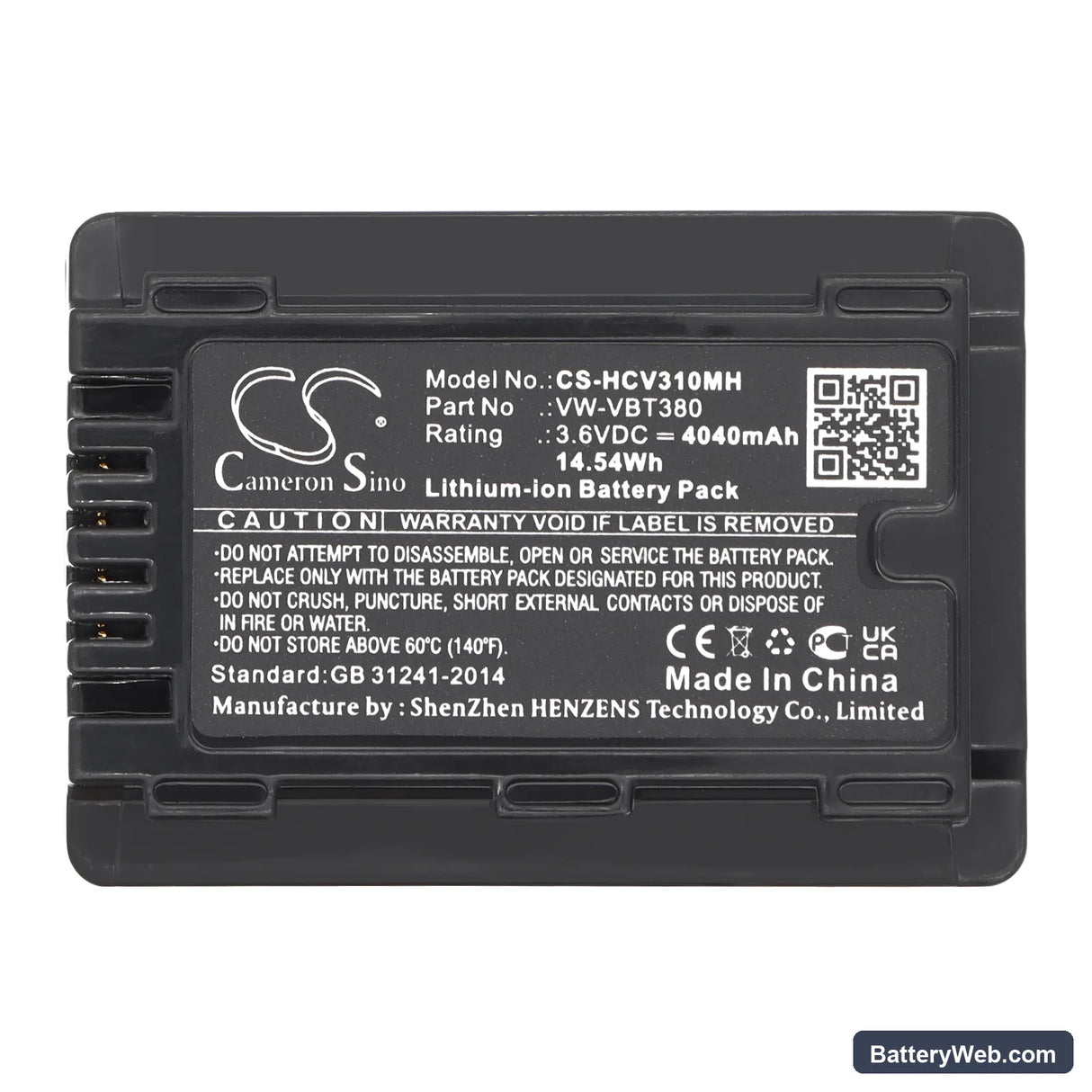 Panasonic HC-W570 Replacement Battery, 3.6V, 4040mAh, Li-ion 5