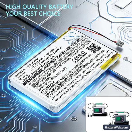 Sony NW-HD1 MP3 Player Replacement Battery, 3.7V, 800mAh, Li-Polymer 6
