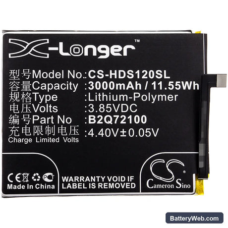 HTC Desire 12s Replacement Battery, 3.85V, 3000mAh, Li-Polymer 3