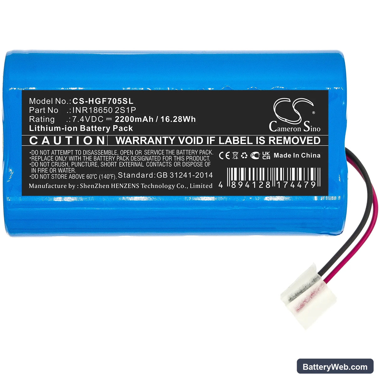 CHI Escape GF7054 Replacement Battery, 7.4V, 2200mAh, Li-ion 3