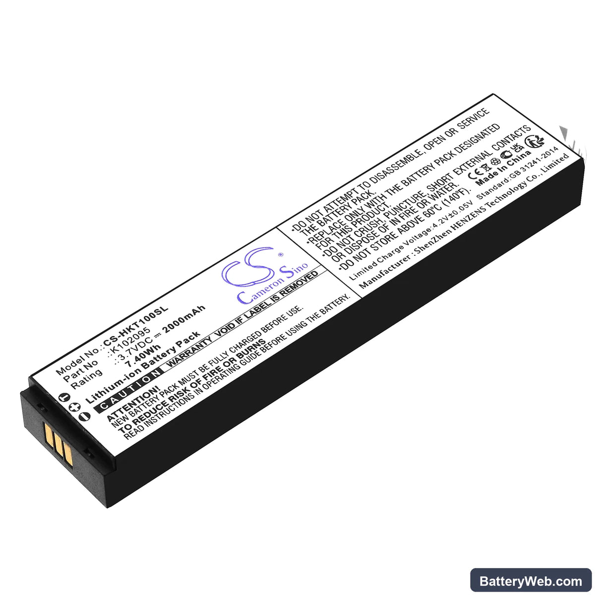Hook-Eye T01 Replacement Battery, 3.7V, 2000mAh, Li-ion 1
