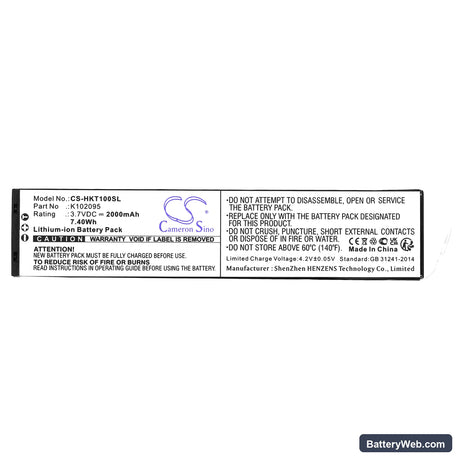 Hook-Eye T01 Replacement Battery, 3.7V, 2000mAh, Li-ion 3