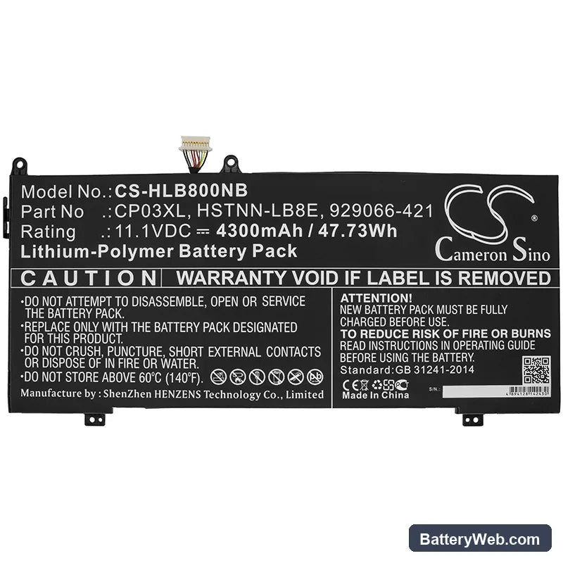 HP Spectre x360 13 Convertible Replacement Battery, 11.1V, 4300mAh, Li-Polymer 3