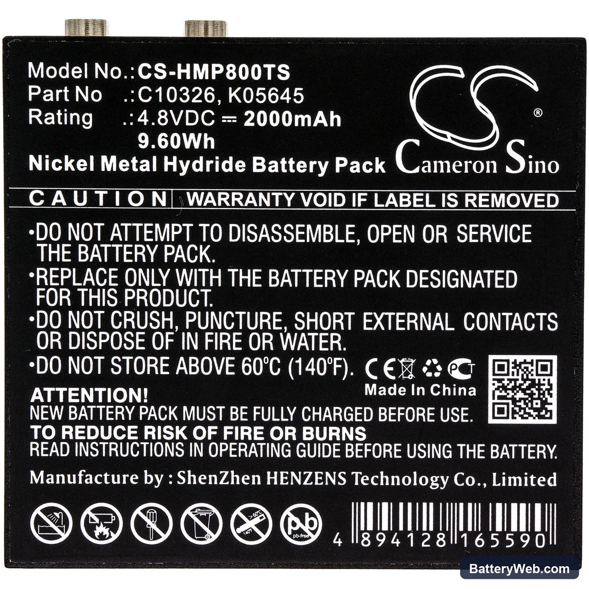 HME BP800 Beltpack Replacement Battery, 4.8V, 2000mAh, Ni-MH 3