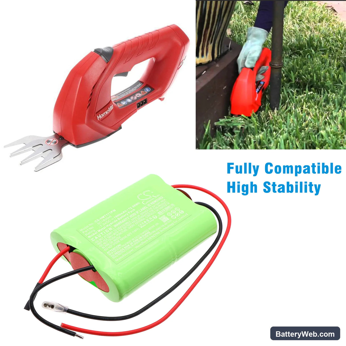 Homelite cordless Shear UT44171 Replacement Battery, 7.2V, 1800mAh, Ni-MH 5