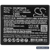 HME Tempest 2.4GHz beltstation Replacement Battery, 3.7V, 1800mAh, Li-ion 5