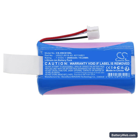 Intermec CV61 Replacement Battery, 7.4V, 2600mAh, Li-ion 3