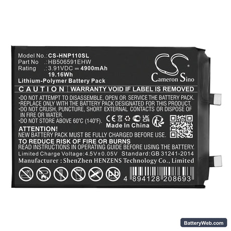Honor 100 Pro Replacement Battery, 3.91V, 4900mAh, Li-Polymer 1